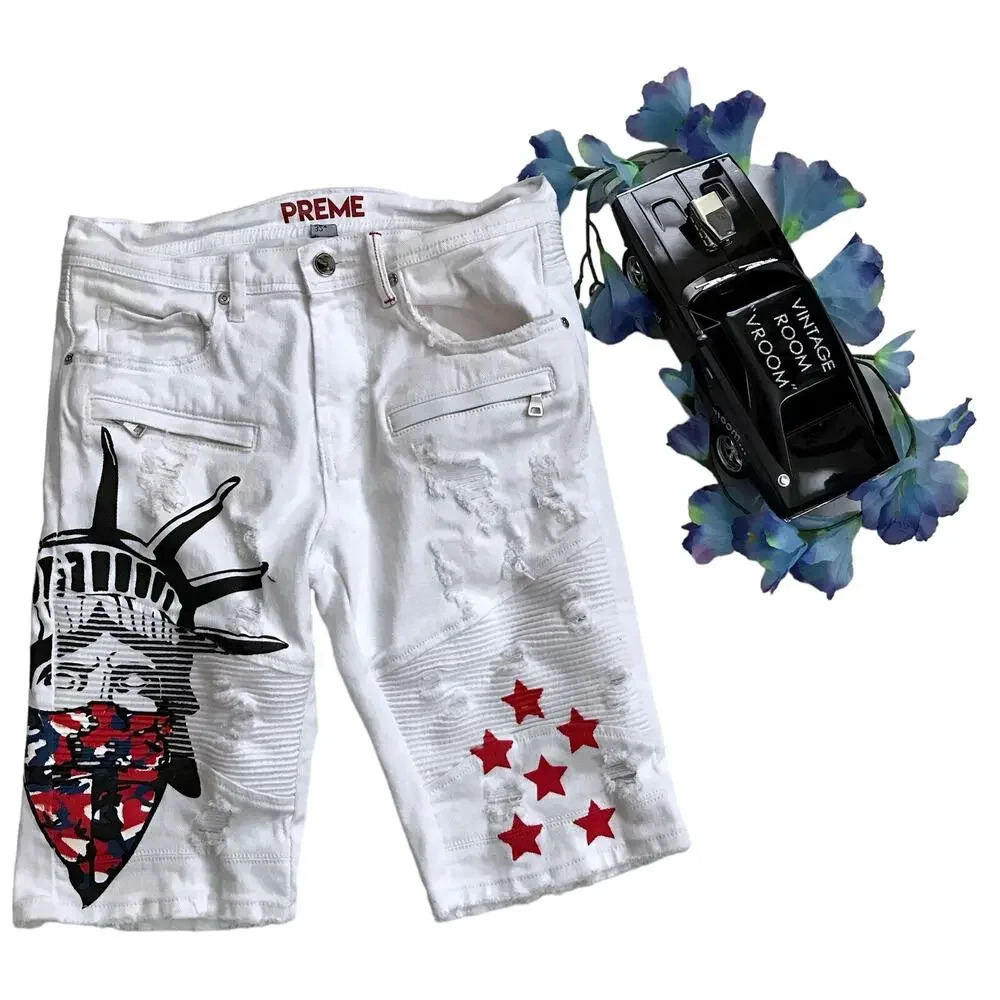 Preme NWOT White Graphic Jean Shorts Men 32